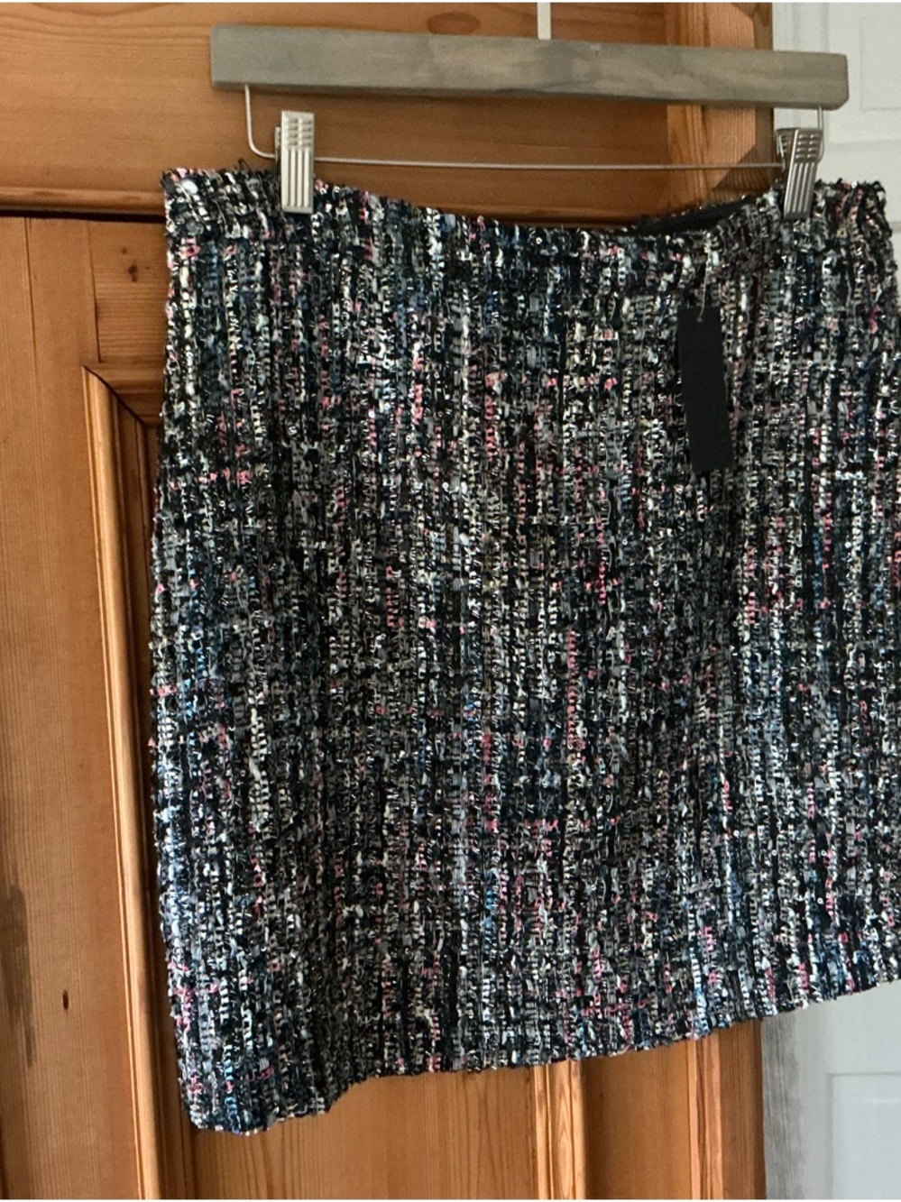Lea & Viola Black Tweed Mini Skirt with Pink and Blue Accents